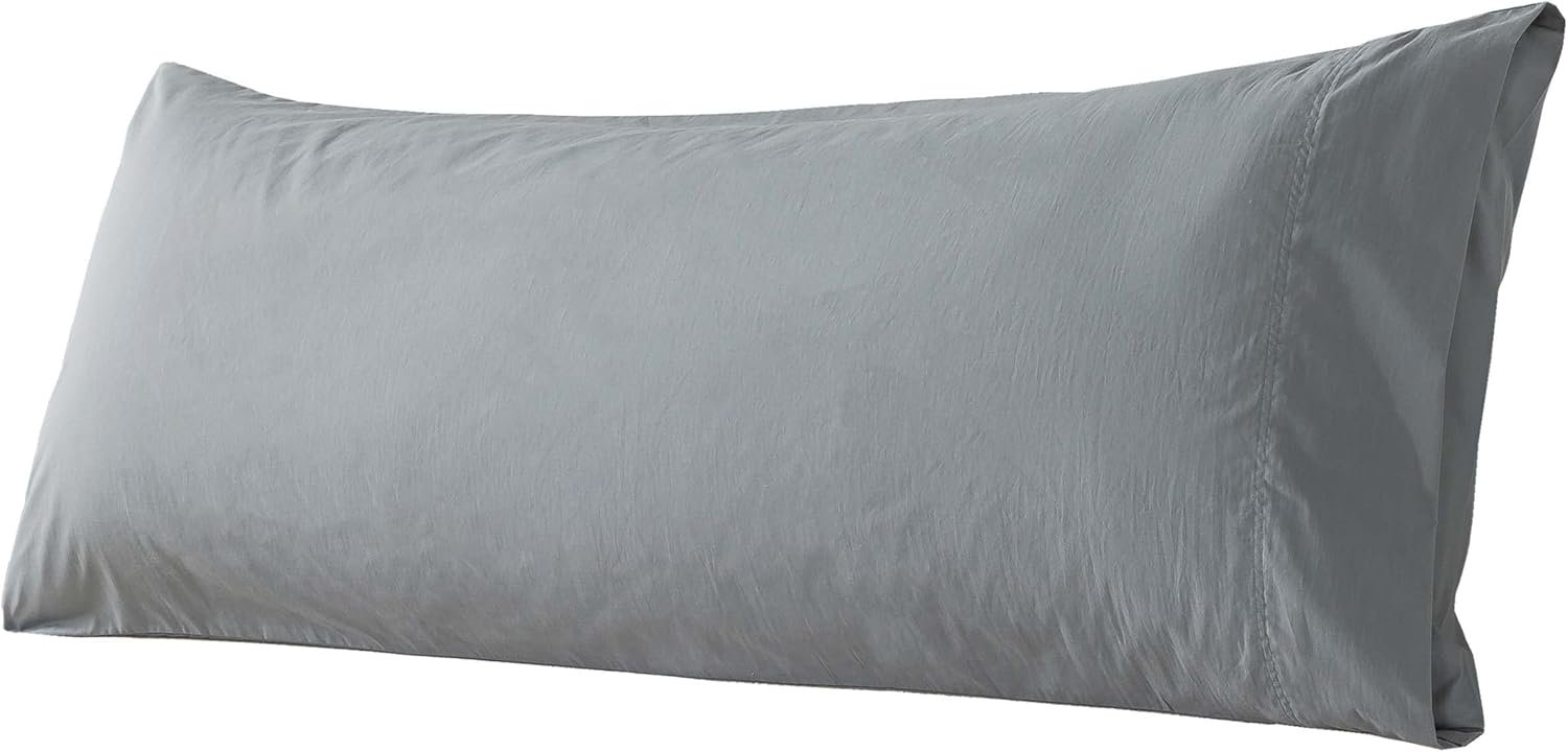 WhatsBedding Body Pillow Cover Cotton Fabric, Long Pillowcase Breathable & Skin-Friendly, Envelope Closure – Grey (20×54 inch)