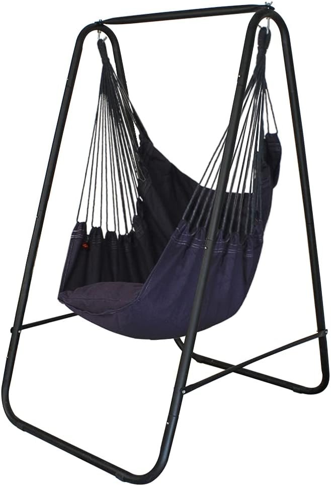 YUCAN Hammock Chair Stand with Hanging Swing Chair Included,Weather Resistant and Saving Space Stand Max 450 Lbs, Quality Cotton Weave Wrap Whole,Suitable for Indoor Outdoor Patio Yard(Grey) Patented YUCAN Hammock Chair Stand with Hanging Swing Chair Included,Weather Resistant and Saving Space Stand Max 450 Lbs, Quality Cotton Weave Wrap Whole,Suitable for Indoor Outdoor Patio Yard(Grey) Patented