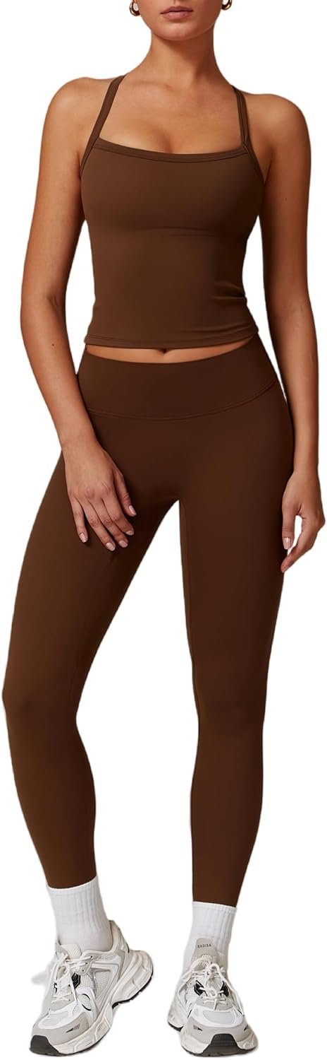 ABOCIW Workout Sets for Women 2 Piece Padded Sports Bra Tank Top High Waist Leggings Sets Gym Yoga Work Out Clothes