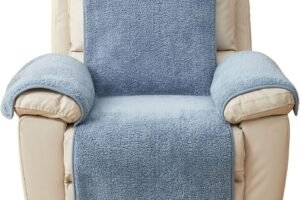 Luxury Sherpa Fleece Recliner Chair Cover Non Slip Backing Fuzzy Fluffy Reclining Couch Cover Soft Comfort Sofa Slipcover Washable Furniture Protector for Kids, Pets (Blue, 22”)