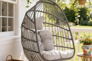 Nicesoul Hanging Egg Chair Outdoor Without Stand, Indoor Swing Egg Basket Ceiling Tree Chairs with Cushion, 350lbs Egg-Shaped Hammock Chair No Stand for Patio, Backyard, Balcony, Bedroom,Porch, Gray