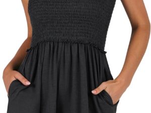 Caracilia Women's Summer Casual Smocked Rompers Square Neck Sleeveless Loose Shorts Jumpsuit 2026 Beach Vacation Outfits