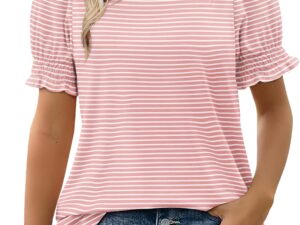 WIHOLL Tops for Women Summer Casual Ruffle Trim Sleeve Square Neck T Shirts