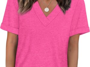 WIHOLL Womens Summer Tops Short Sleeve Basic Casual V Neck T Shirts Trendy Fashion 2026